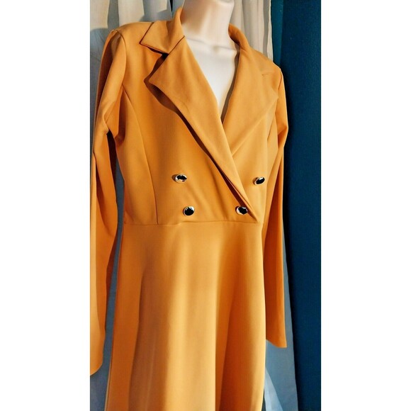 New Boohoo Sz 10 Tall Yellow Lapel Neck Double Breasted Blazer Fall Dress - Picture 5 of 7